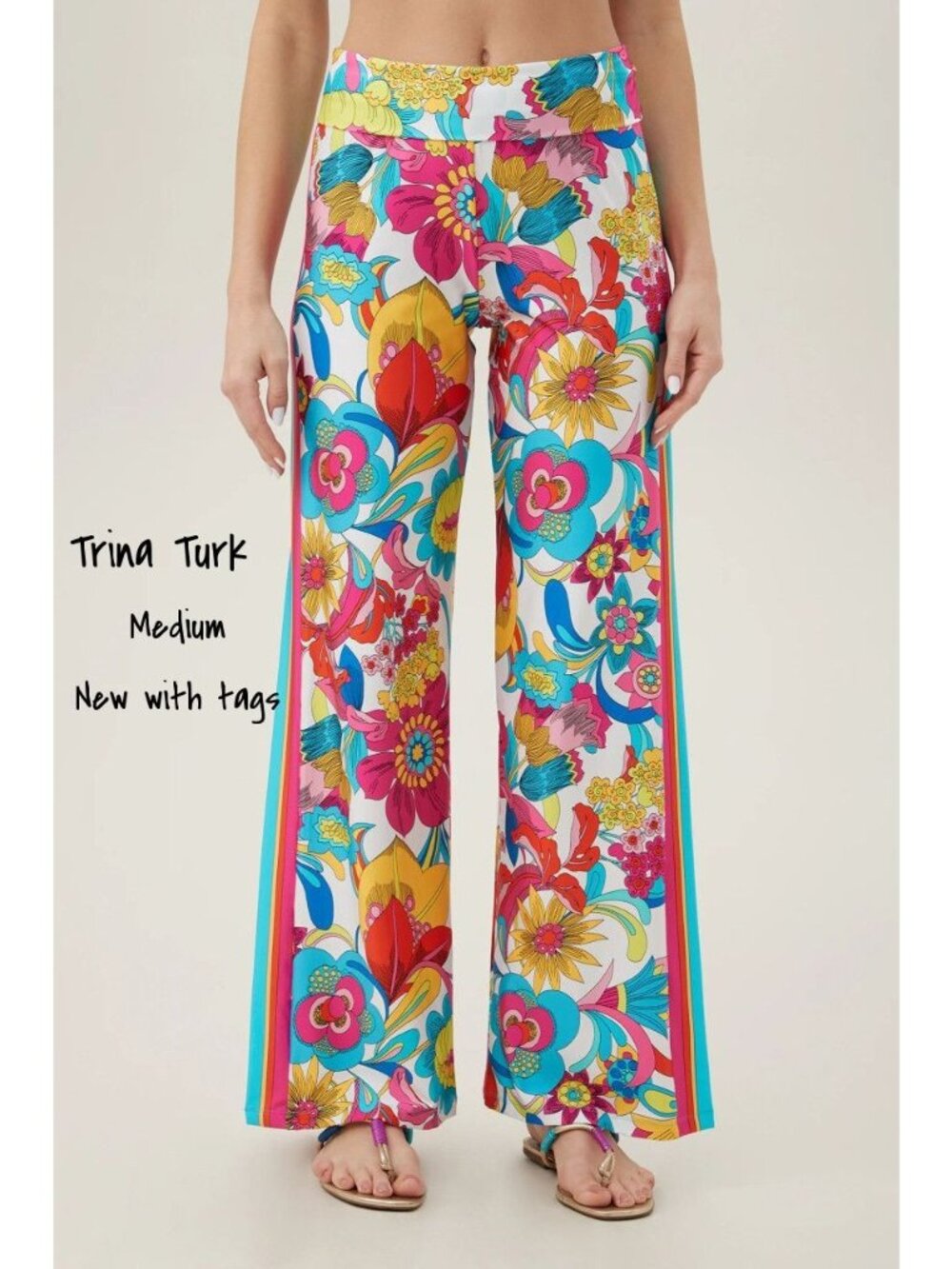 Trina Turk Swim Cover-up Floral Pant Wide Leg Size Medium New With Tag
